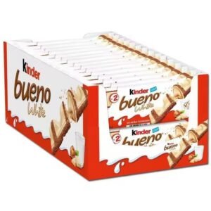 Kinder Bueno Chocolate con leche y crema de avellanas 30*43g,Kinder Bueno White ,Caja de 30 unidades,Barritas de Chocolate